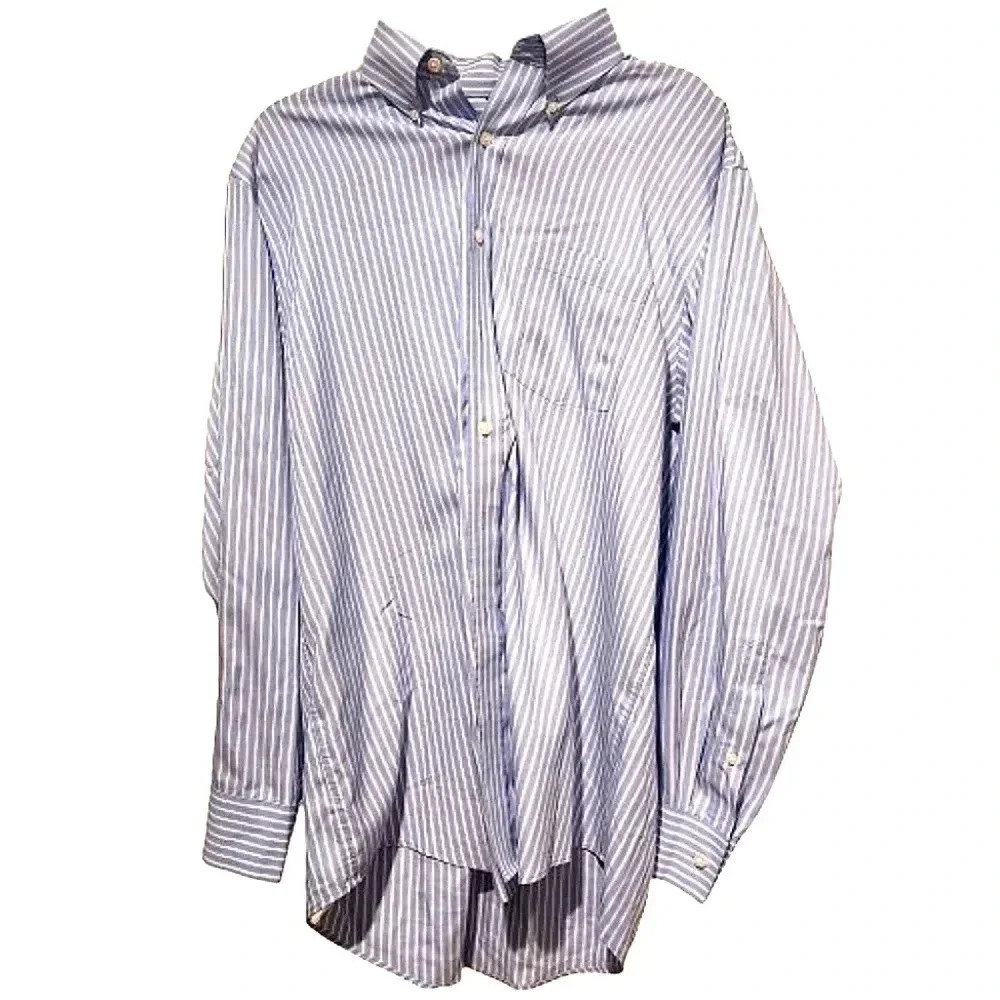 Kenneth Cole Reaction long sleeve blue and white striped Oxford shirt Size L